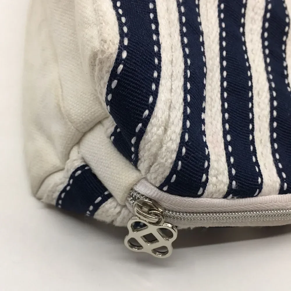 Oscar de la Renta Navy Blue and Cream Striped Padded Makeup / Cosmetic Bag